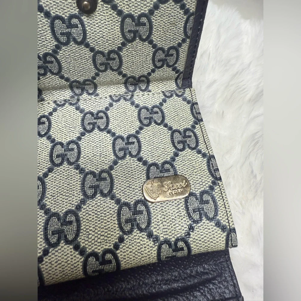 Navy GG Canvas Monogram Wallet with Navy and Red Web Stripe - Picture 4 of 9